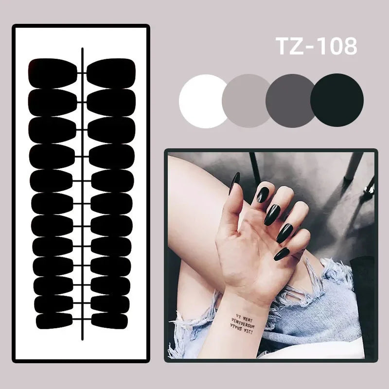 24Pcs Simple White French Press on Nails with Glue Long Ballet False Nails Wearable Coffin Fake Nails Full Cover Nail Tips