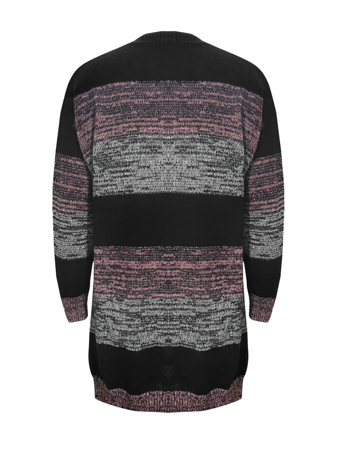 Striped Open Front Long Sleeve Cardigan with Pockets - Fashion Finder Hub