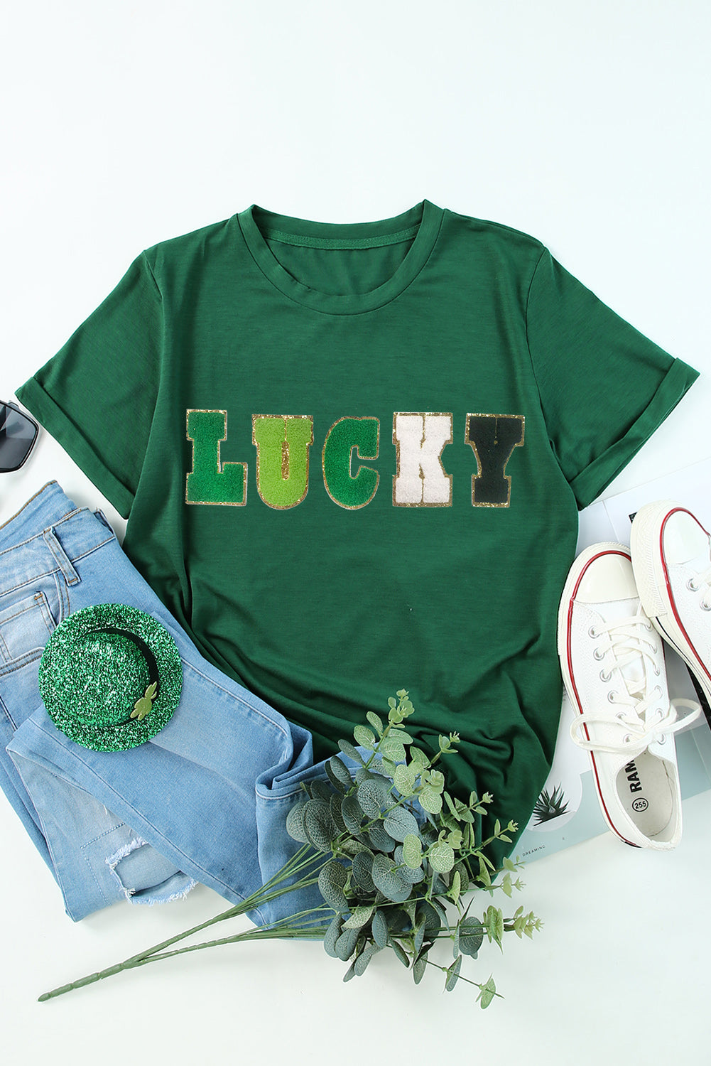 LUCKY Round Neck Short Sleeve T-Shirt - Fashion Finder Hub
