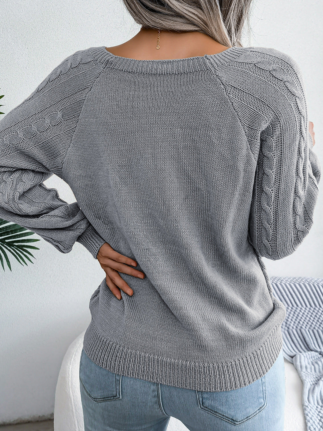 Decorative Button Cable-Knit Sweater - Fashion Finder Hub