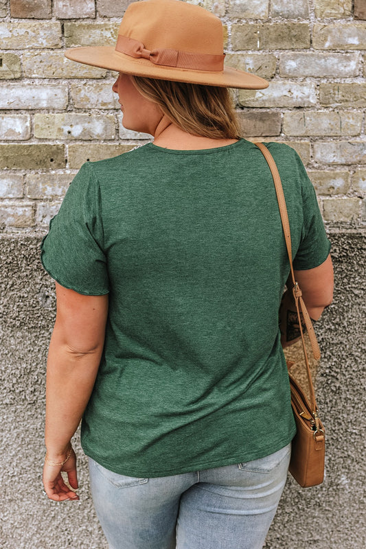 Plus Size V-Neck Petal Sleeve Blouse - Fashion Finder Hub