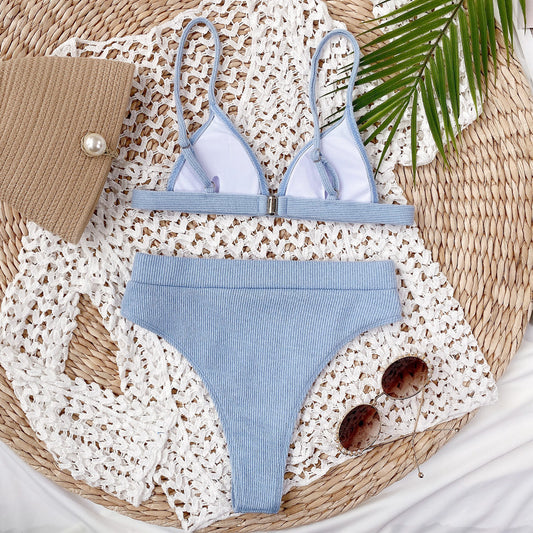 Spaghetti Strap Ribbed Bikini Set - Fashion Finder Hub