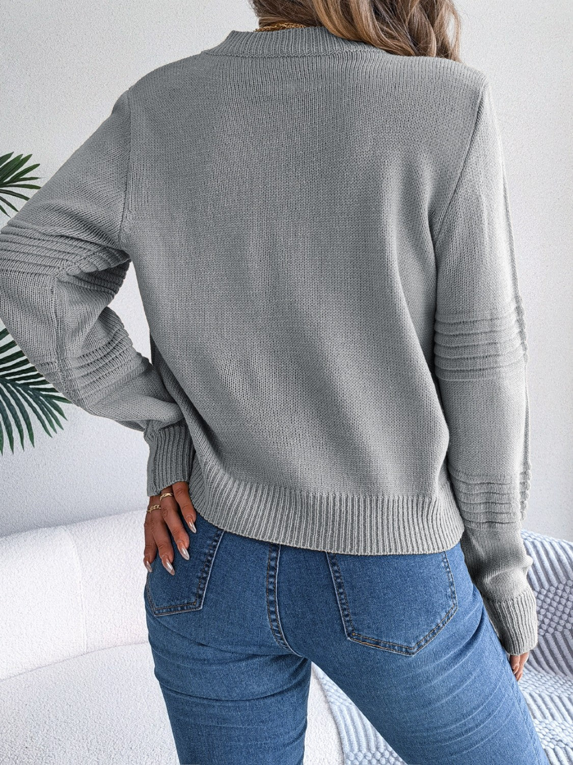 Round Neck Long Sleeve Sweater - Fashion Finder Hub