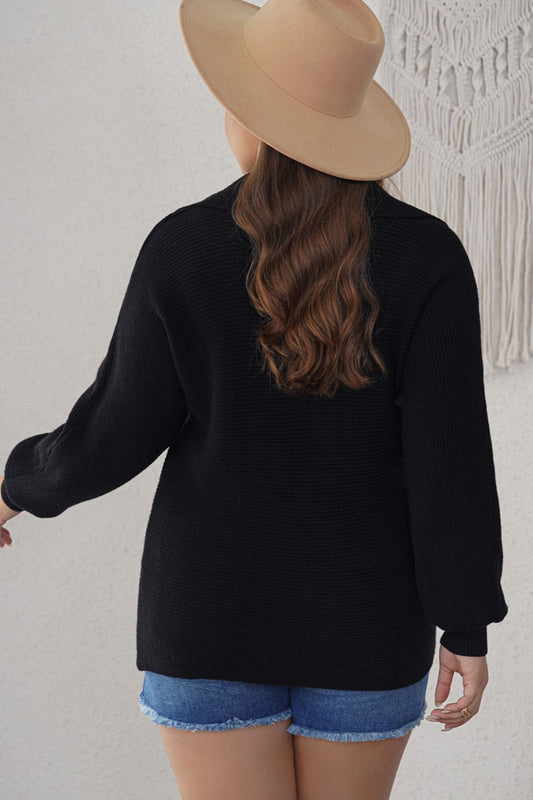 Plus Size Collared Neck Long Sleeve Sweater - Fashion Finder Hub