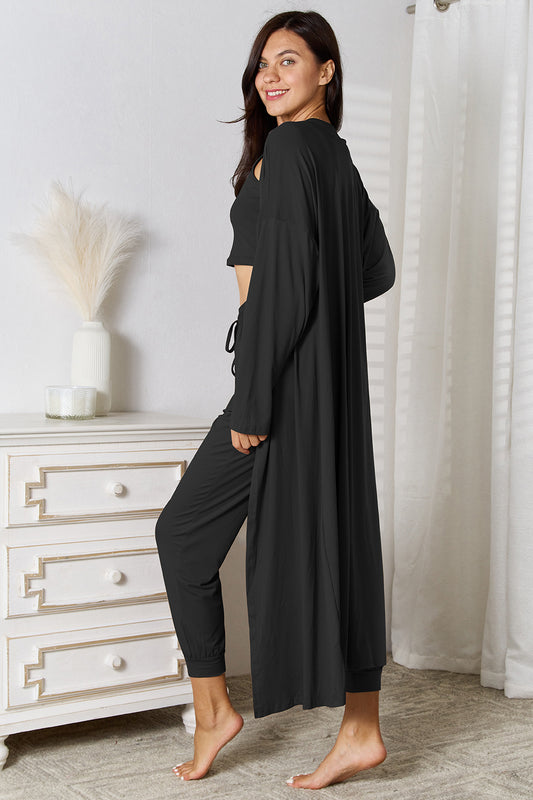 Tank, Pants, and Cardigan Set with Pockets - Fashion Finder Hub
