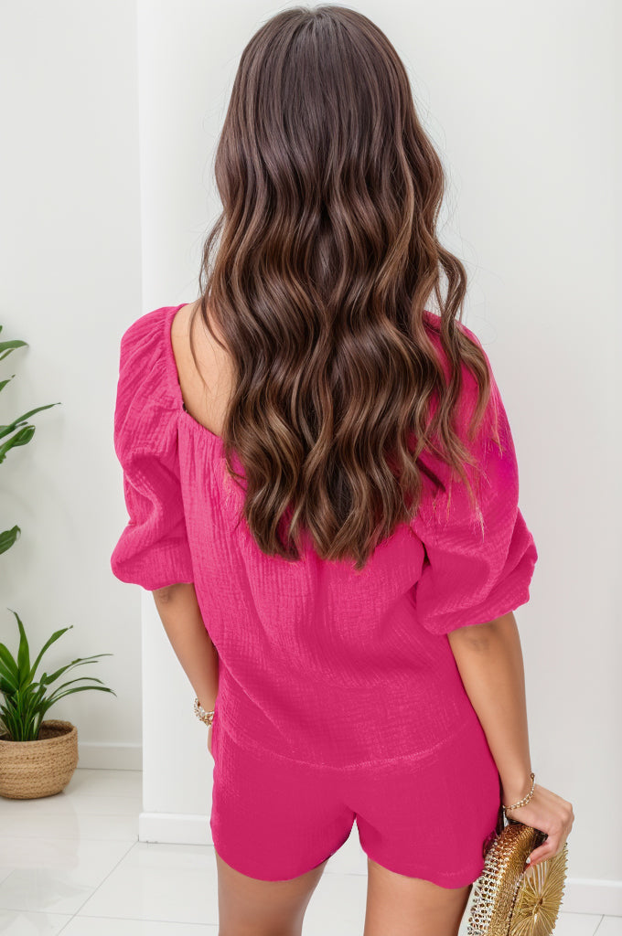 Square Neck Half Sleeve Top and Shorts Set - Fashion Finder Hub