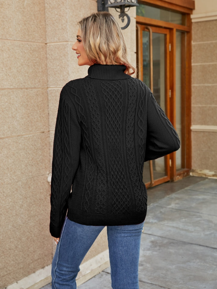 Cable-Knit Mock Neck Sweater - Fashion Finder Hub