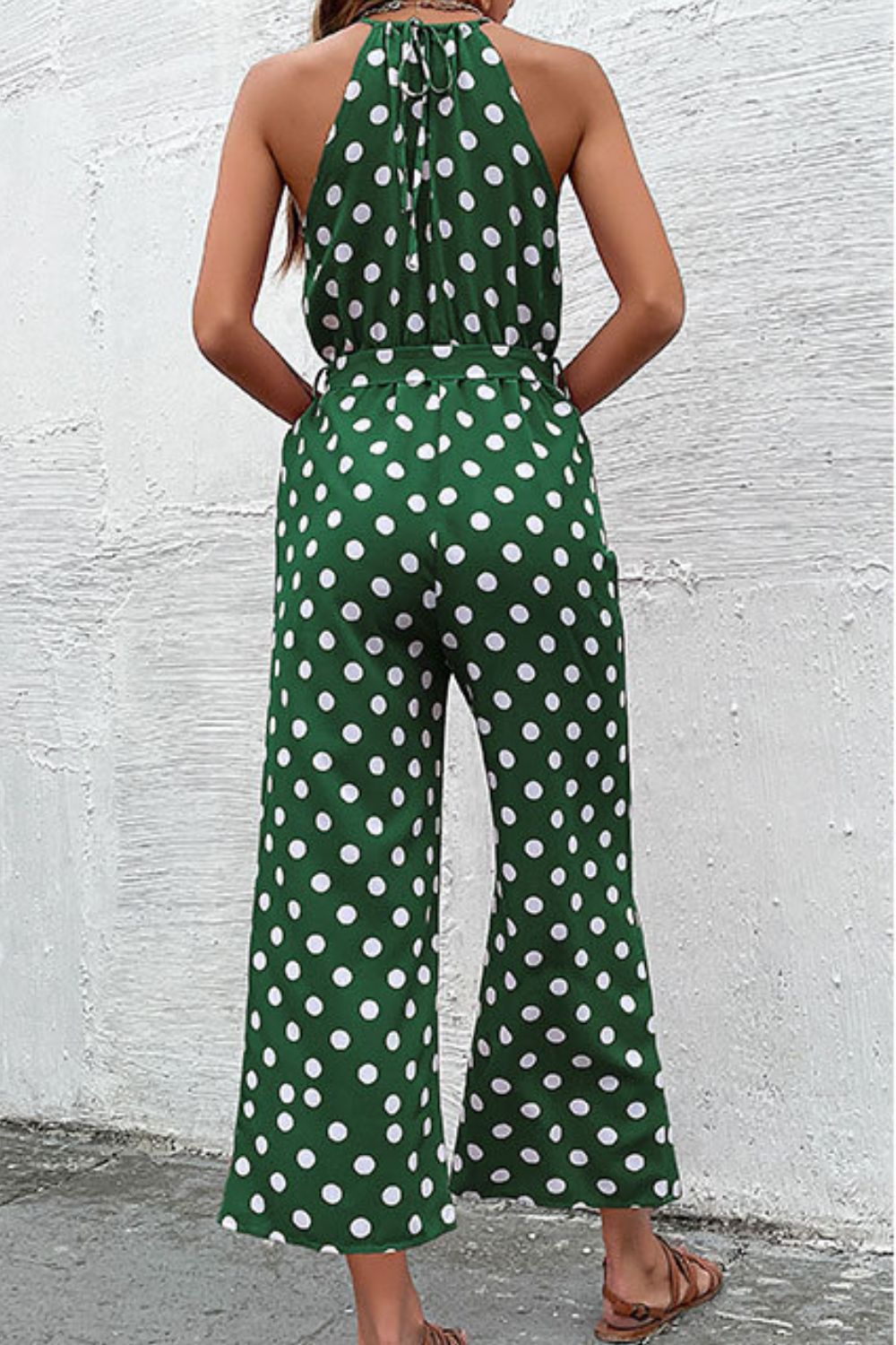 Polka Dot Grecian Wide Leg Jumpsuit - Fashion Finder Hub