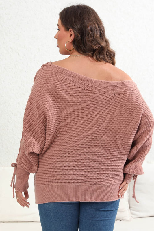 Plus Size One Shoulder Beaded Sweater - Fashion Finder Hub