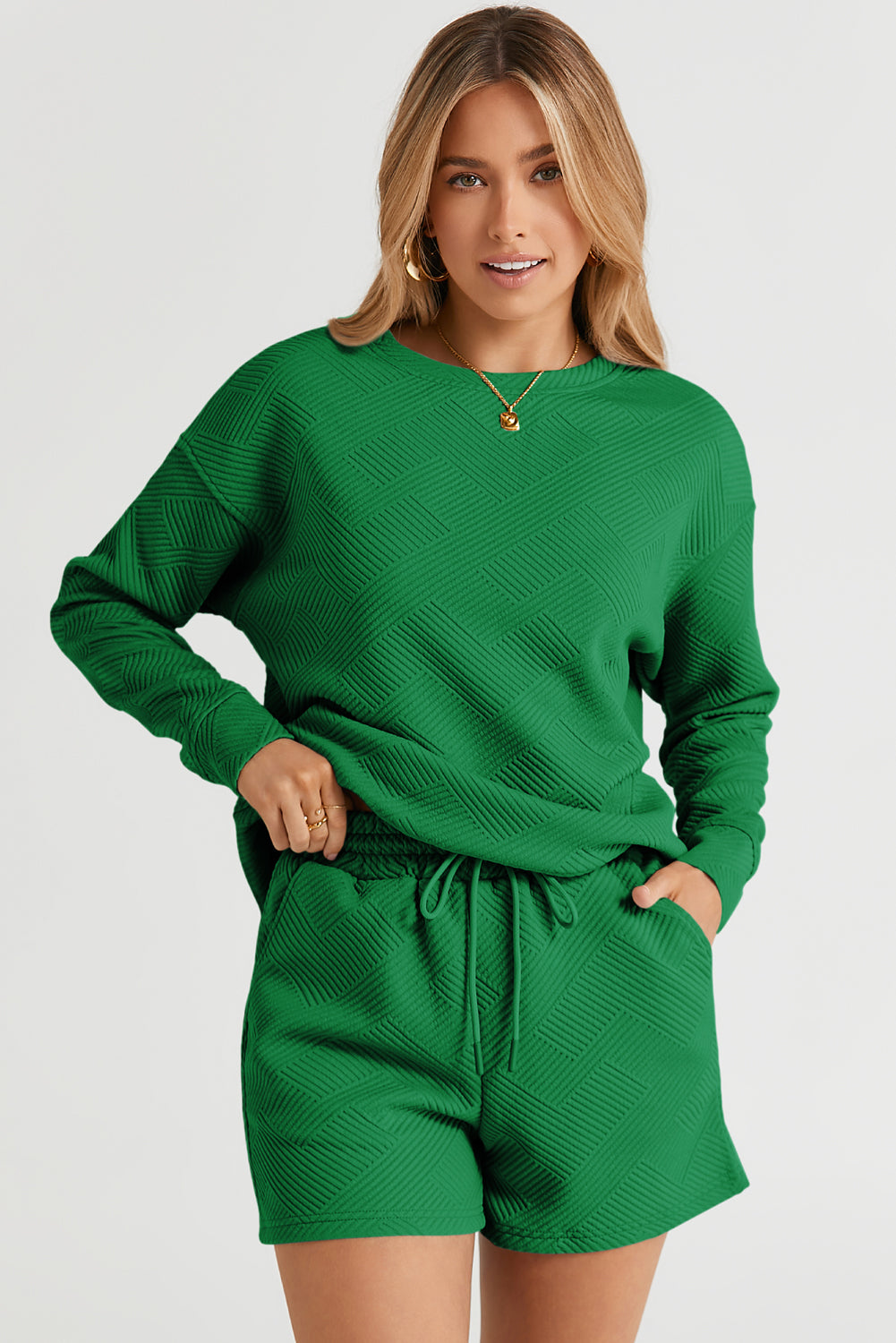 Round Neck Dropped Shoulder Top and Shorts Set - Fashion Finder Hub