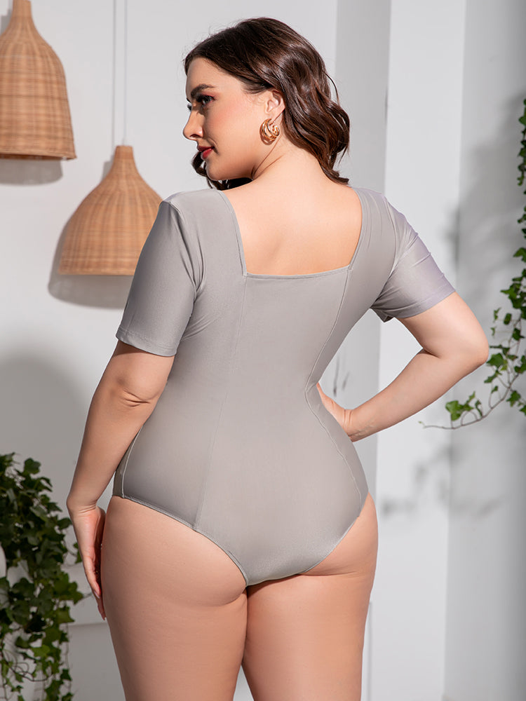 Plus Size Scoop Neck Short Sleeve One-Piece Swimsuit - Fashion Finder Hub