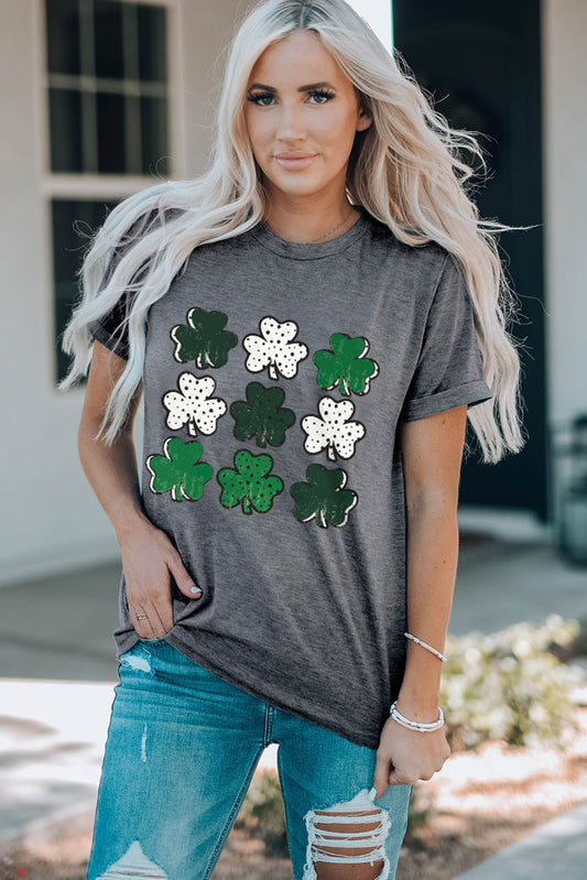 Lucky Clover Round Neck Short Sleeve T-Shirt - Fashion Finder Hub