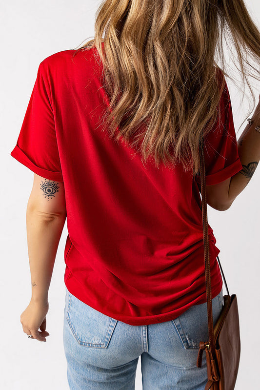 Heart Round Neck Short Sleeve T-Shirt - Fashion Finder Hub