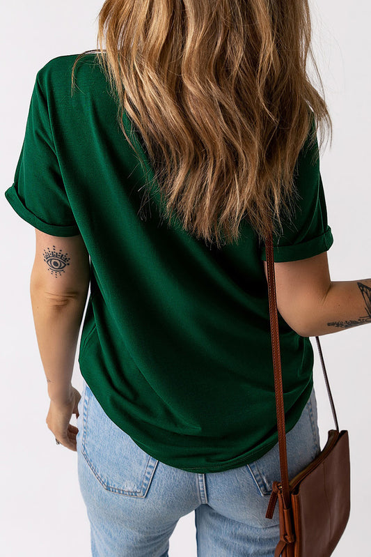 LUCKY Round Neck Short Sleeve T-Shirt - Fashion Finder Hub