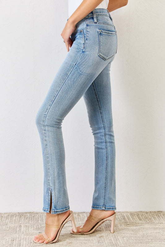 Kancan Full Size Mid Rise Y2K Slit Bootcut Jeans - Fashion Finder Hub