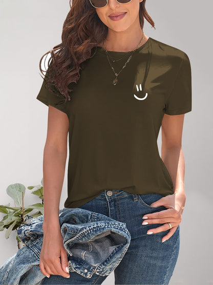 Smile Graphic Round Neck Short Sleeve T-Shirt - Fashion Finder Hub