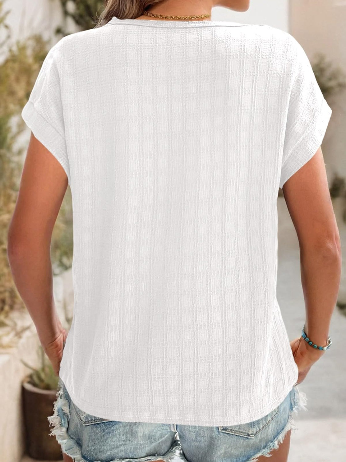 Textured Round Neck Short Sleeve Top - Fashion Finder Hub