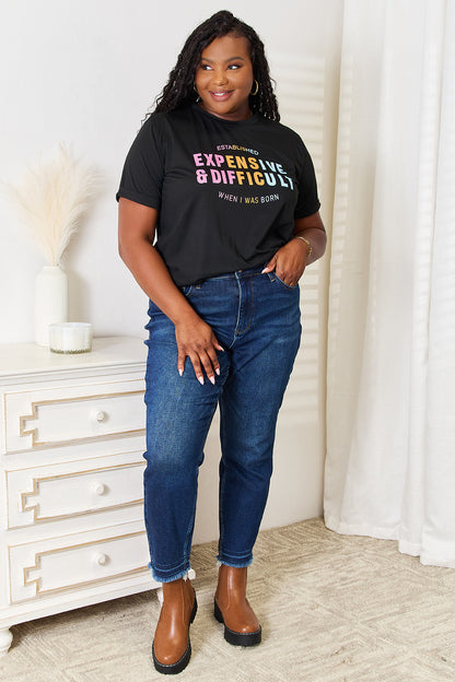 Simply Love Slogan Graphic Cuffed Sleeve T-Shirt - Fashion Finder Hub