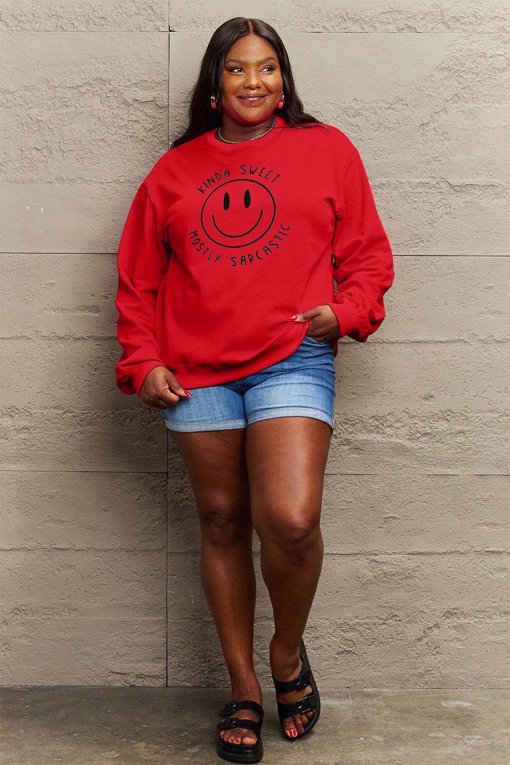 Simply Love Full Size Smiling Face Graphic Sweatshirt - Fashion Finder Hub