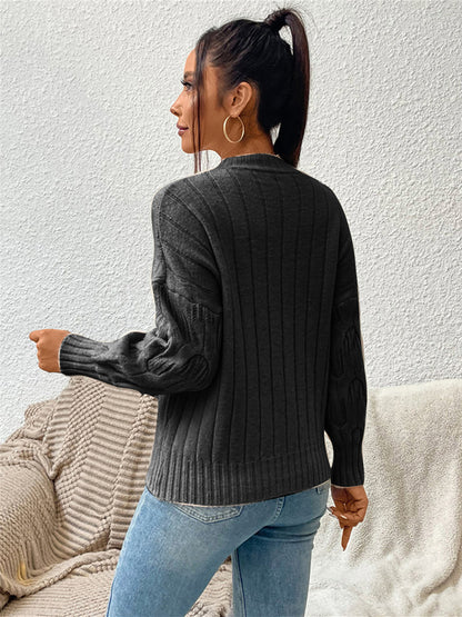 Round Neck Long Sleeve Sweater - Fashion Finder Hub