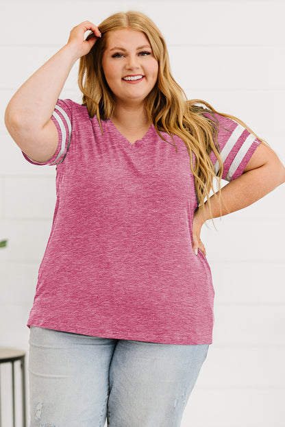 Plus Size Striped V-Neck Tee Shirt - Fashion Finder Hub