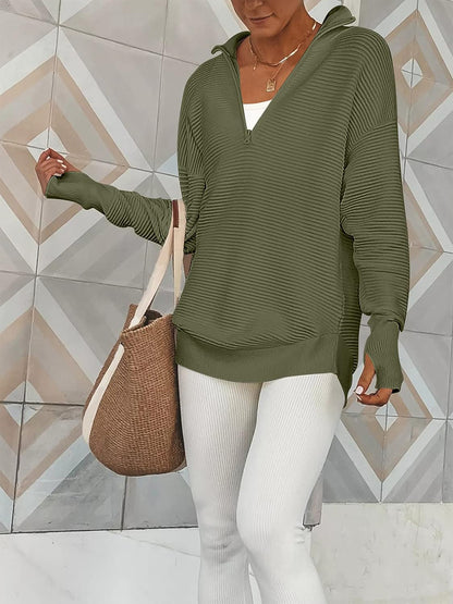 Half Zip Long Sleeve Knit Top - Fashion Finder Hub