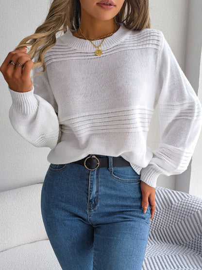 Round Neck Long Sleeve Sweater - Fashion Finder Hub
