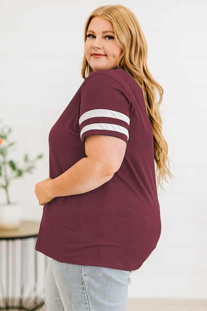 Plus Size Striped V-Neck Tee Shirt - Fashion Finder Hub