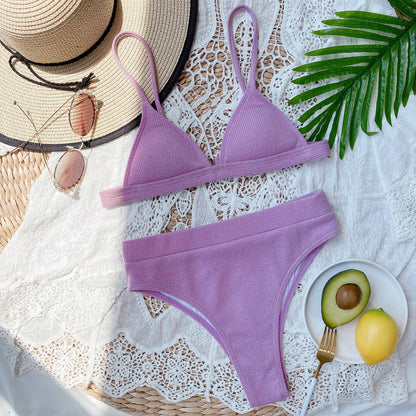 Spaghetti Strap Ribbed Bikini Set - Fashion Finder Hub