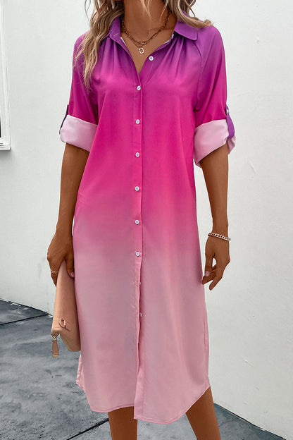 Gradient Long Sleeve Shirt Dress - Fashion Finder Hub