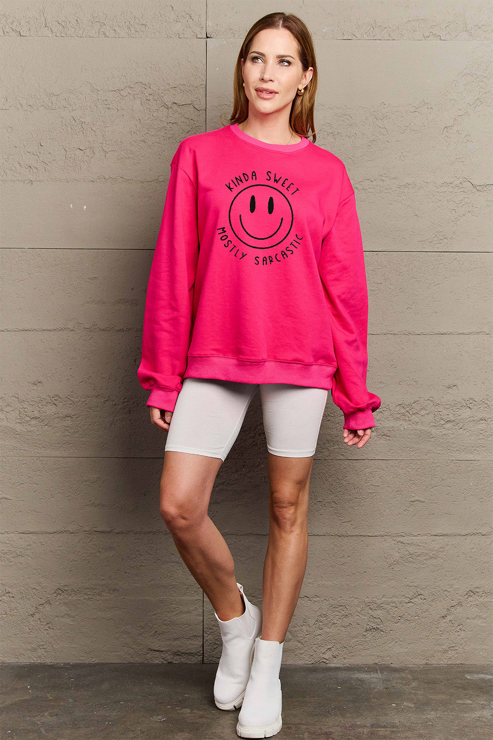 Simply Love Full Size Smiling Face Graphic Sweatshirt - Fashion Finder Hub