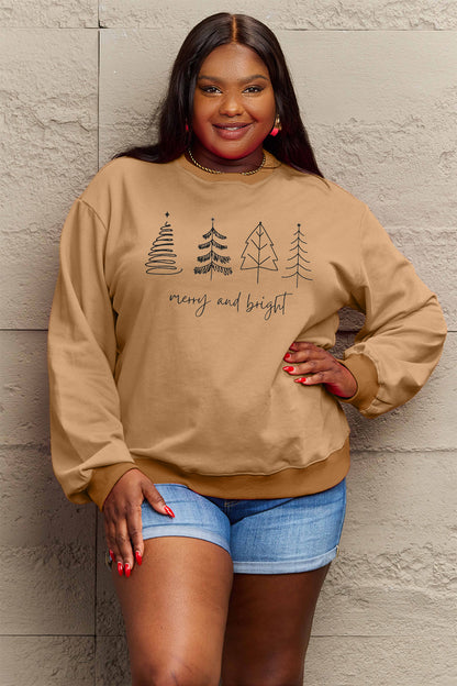 Simply Love Full Size MERRY AND BRIGHT Graphic Sweatshirt - Fashion Finder Hub