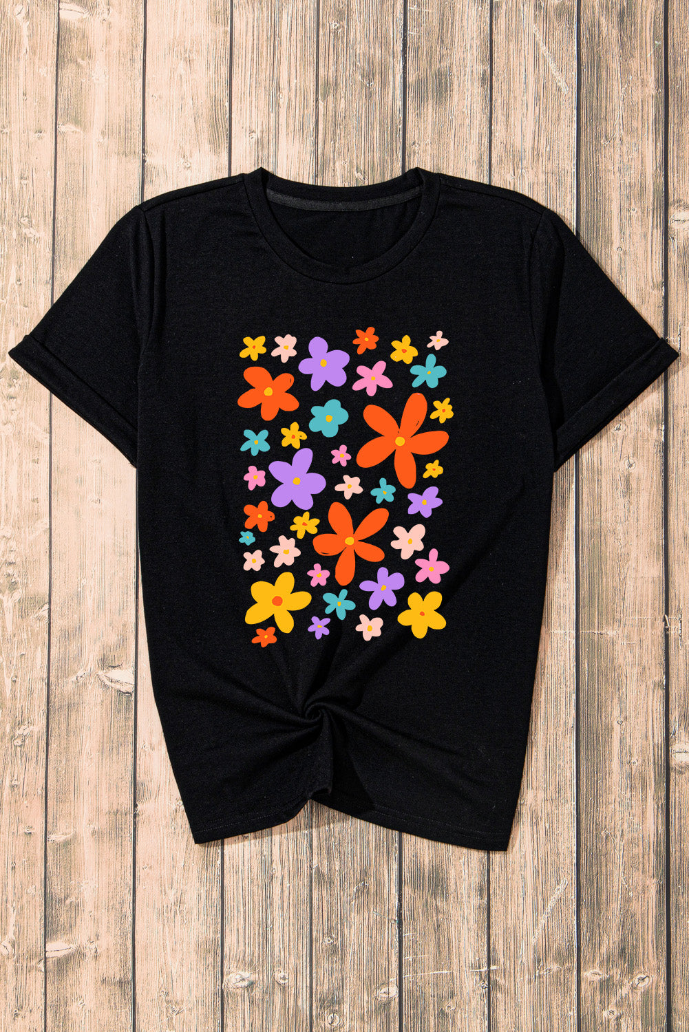Flower Graphic Round Neck Short Sleeve T-Shirt - Fashion Finder Hub