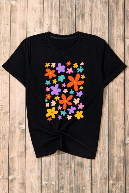 Flower Graphic Round Neck Short Sleeve T-Shirt - Fashion Finder Hub