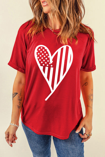 Heart Round Neck Short Sleeve T-Shirt - Fashion Finder Hub