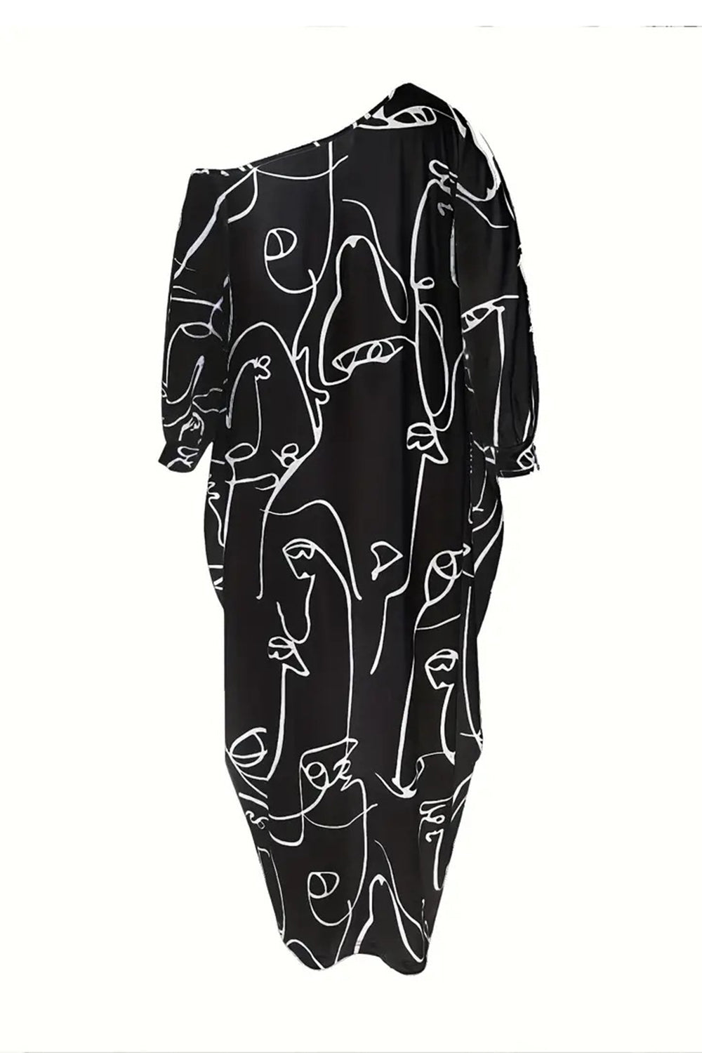 Printed Single Shoulder Lantern Sleeve Maxi Dress