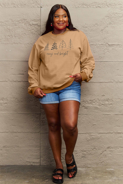 Simply Love Full Size MERRY AND BRIGHT Graphic Sweatshirt - Fashion Finder Hub