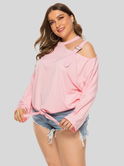 Plus Size Cold-Shoulder Tied Top - Fashion Finder Hub