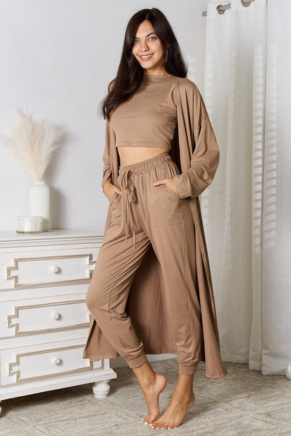 Tank, Pants, and Cardigan Set with Pockets - Fashion Finder Hub