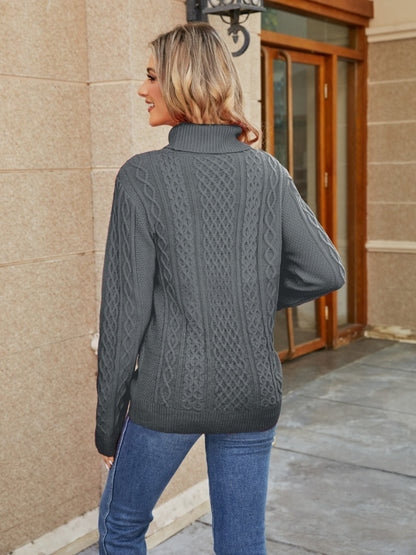 Cable-Knit Mock Neck Sweater - Fashion Finder Hub