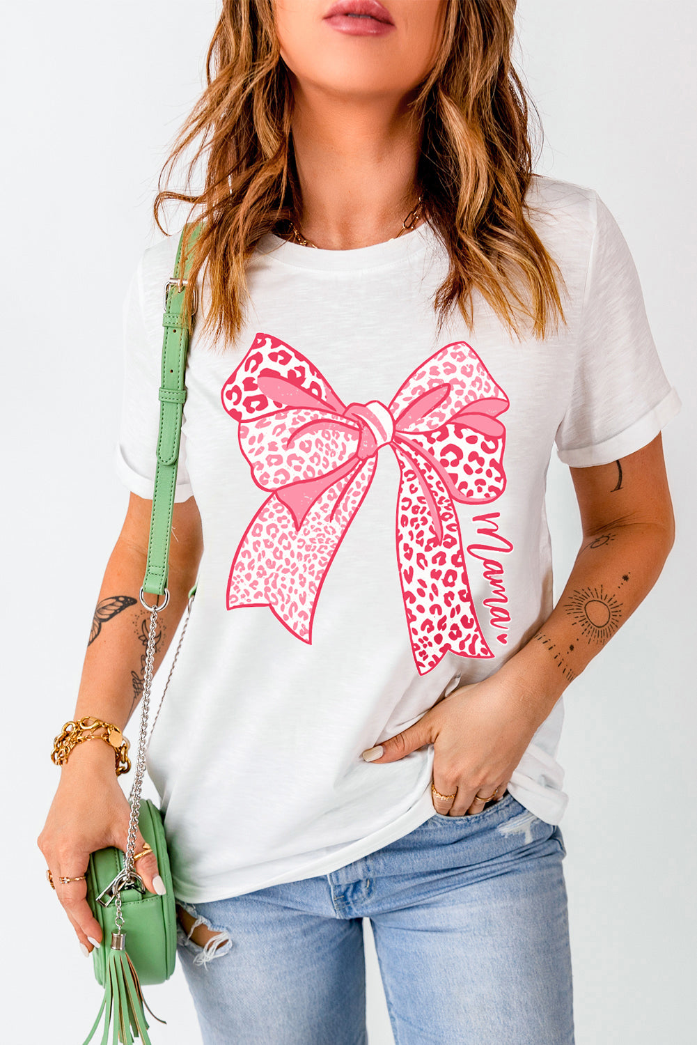 Bow Graphic Round Neck Short Sleeve T-Shirt - Fashion Finder Hub
