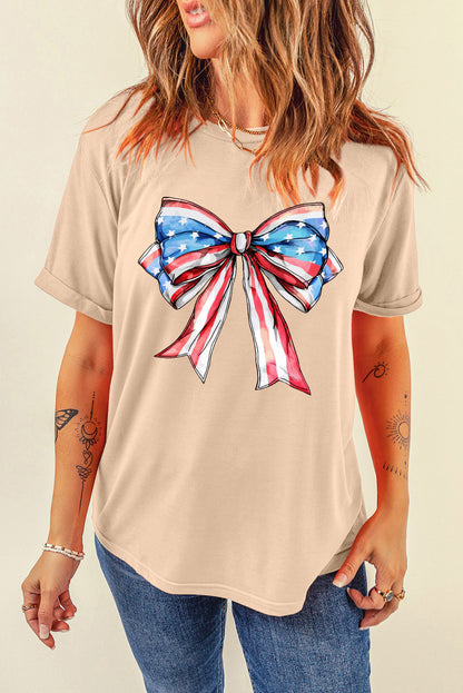 Bow Graphic Round Neck Short Sleeve T-Shirt - Fashion Finder Hub