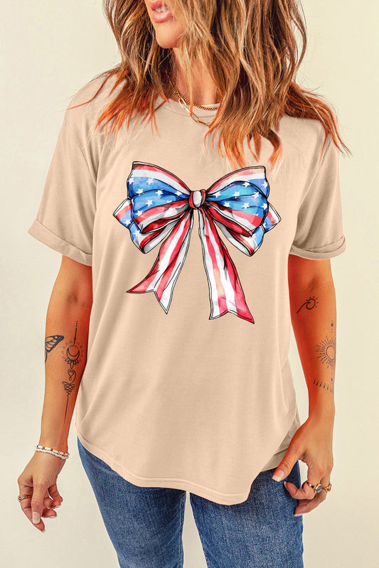 Bow Graphic Round Neck Short Sleeve T-Shirt - Fashion Finder Hub