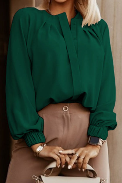 Button Up Round Neck Long Sleeve Shirt - Fashion Finder Hub
