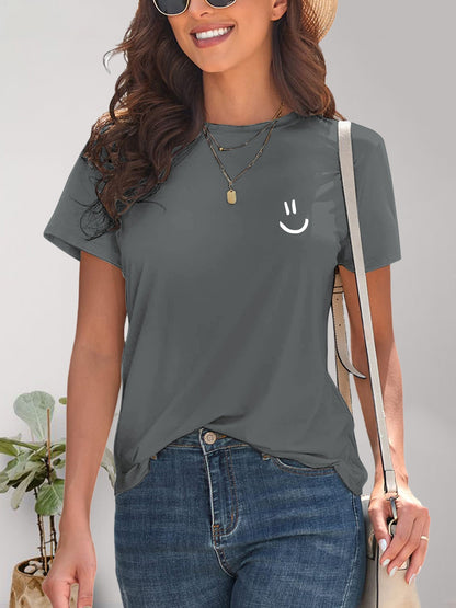 Smile Graphic Round Neck Short Sleeve T-Shirt - Fashion Finder Hub