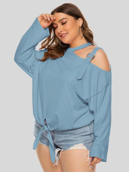 Plus Size Cold-Shoulder Tied Top - Fashion Finder Hub