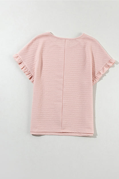 Round Neck Frill Short Sleeve T-Shirt - Fashion Finder Hub