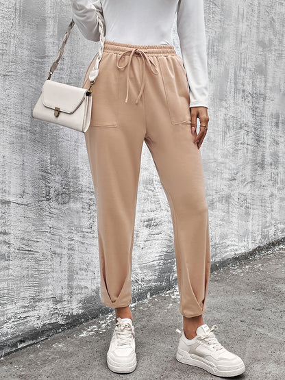 Drawstring Straight Pants with Pockets - Fashion Finder Hub