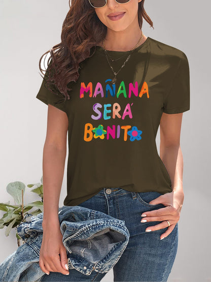 Letter Graphic Round Neck Short Sleeve T-Shirt - Fashion Finder Hub