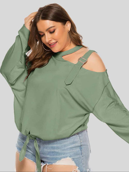Plus Size Cold-Shoulder Tied Top - Fashion Finder Hub